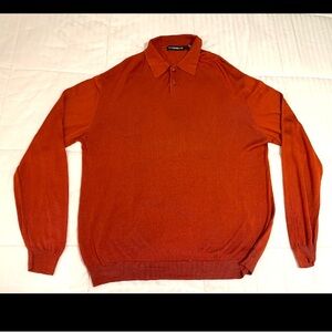 Vintage Statements Washable Silk Blend Collared Orange Pullover Sweater Sz XL